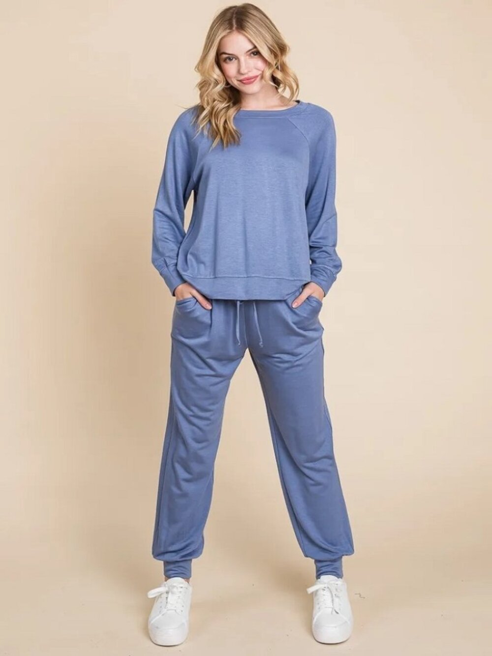 2-Piece Lounge Set Raglan Sleeve Round Neck Top & Pants Cozy Outfit - Picture 3 of 3